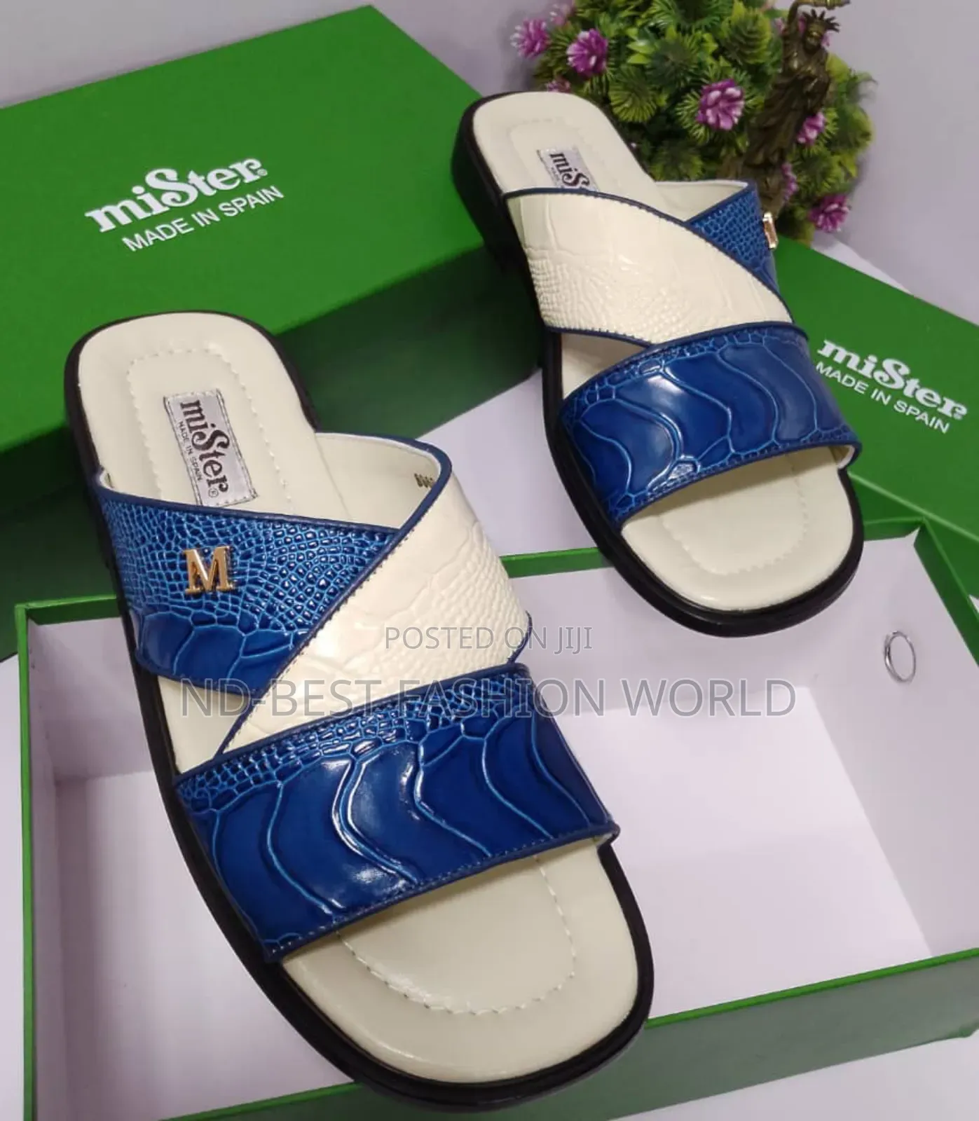 Blue Leather Mister Slippers