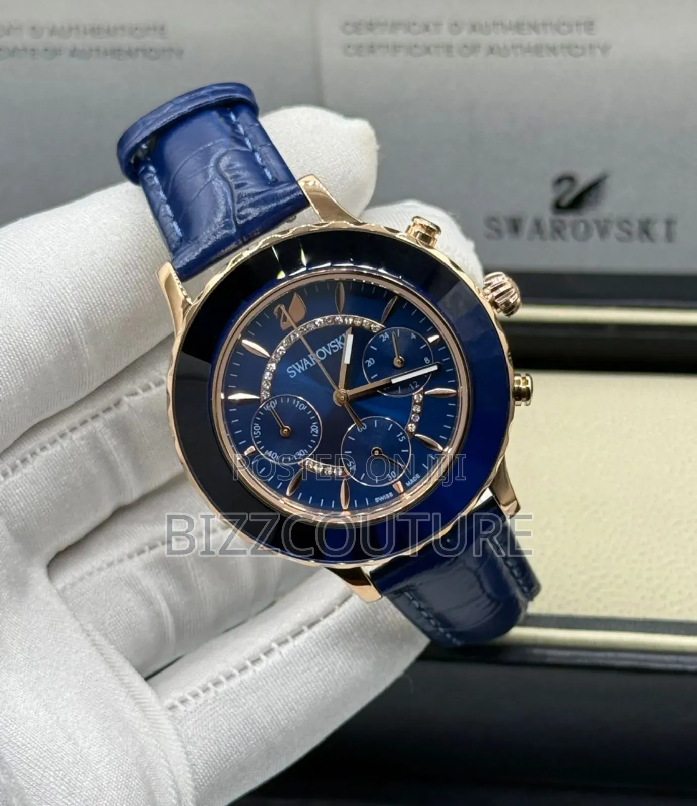 Original Swarovski Blue Genuine Leather Strap Watch
