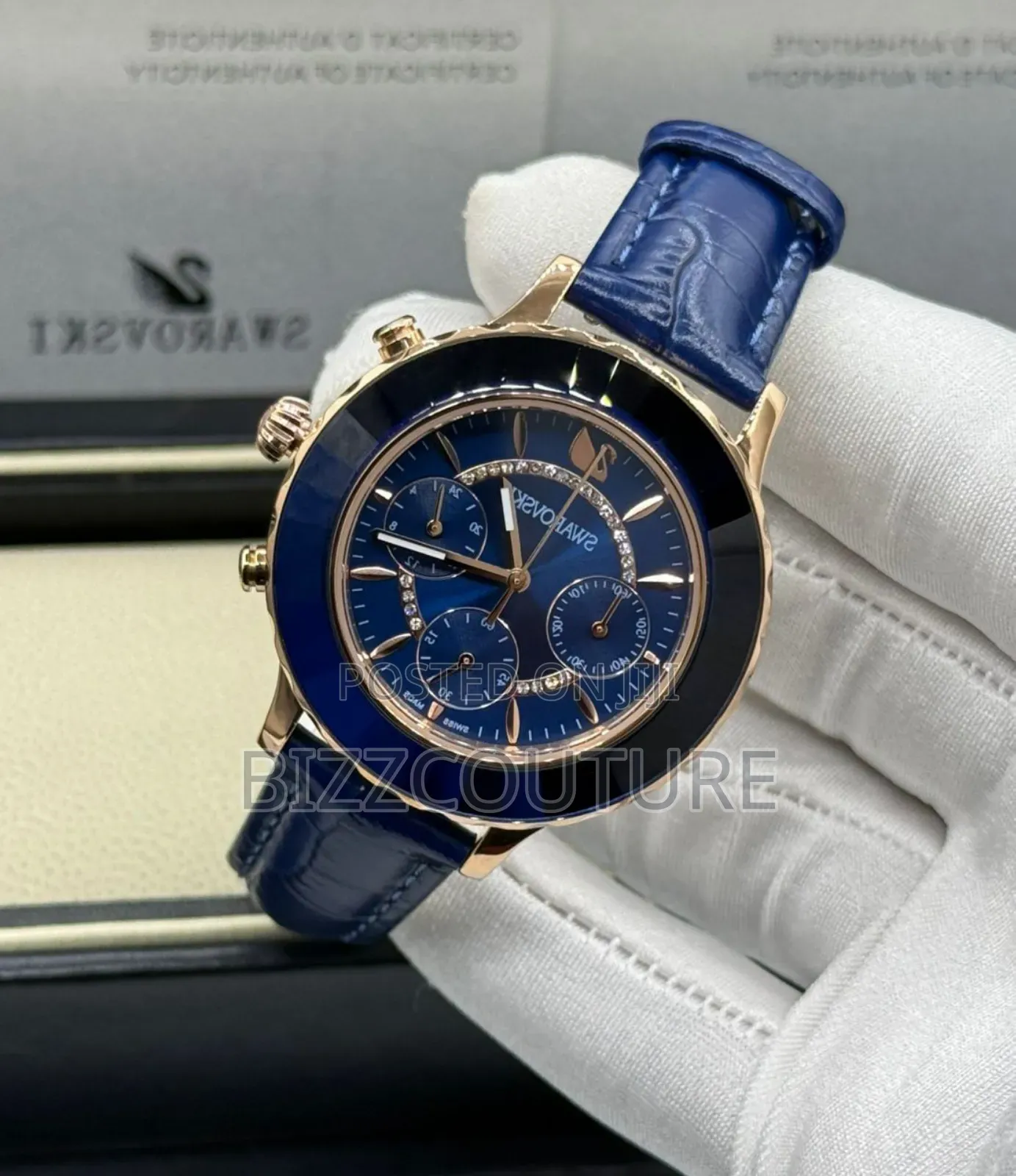 Original Swarovski Blue Genuine Leather Strap Watch