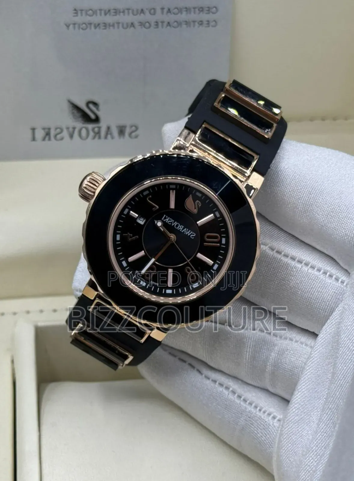 Original Swarovski Black Rubber-Stainless Steel Strap Watch