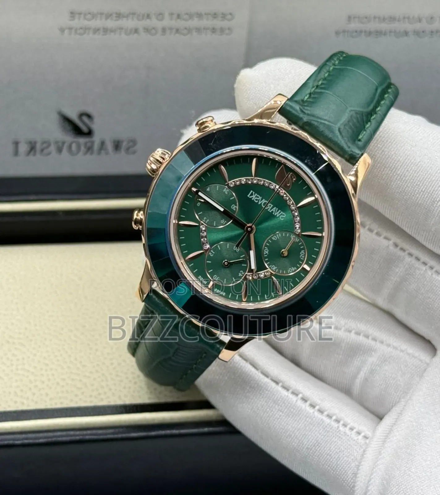 Original Swarovski Green Genuine Leather Strap Watch