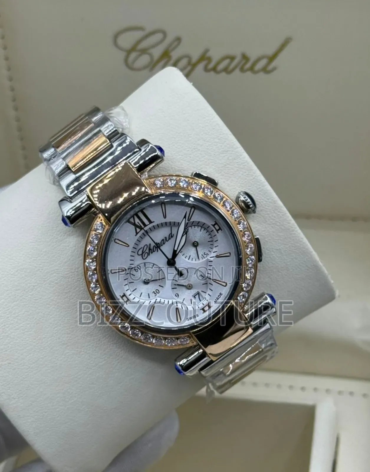 Original Iced Out Chopard Gold-Silver Stainless Steel Watch