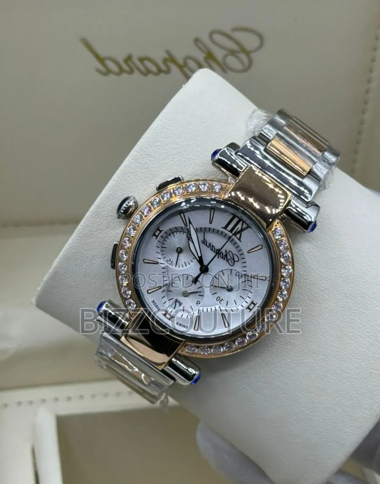 Original Iced Out Chopard Gold-Silver Stainless Steel Watch