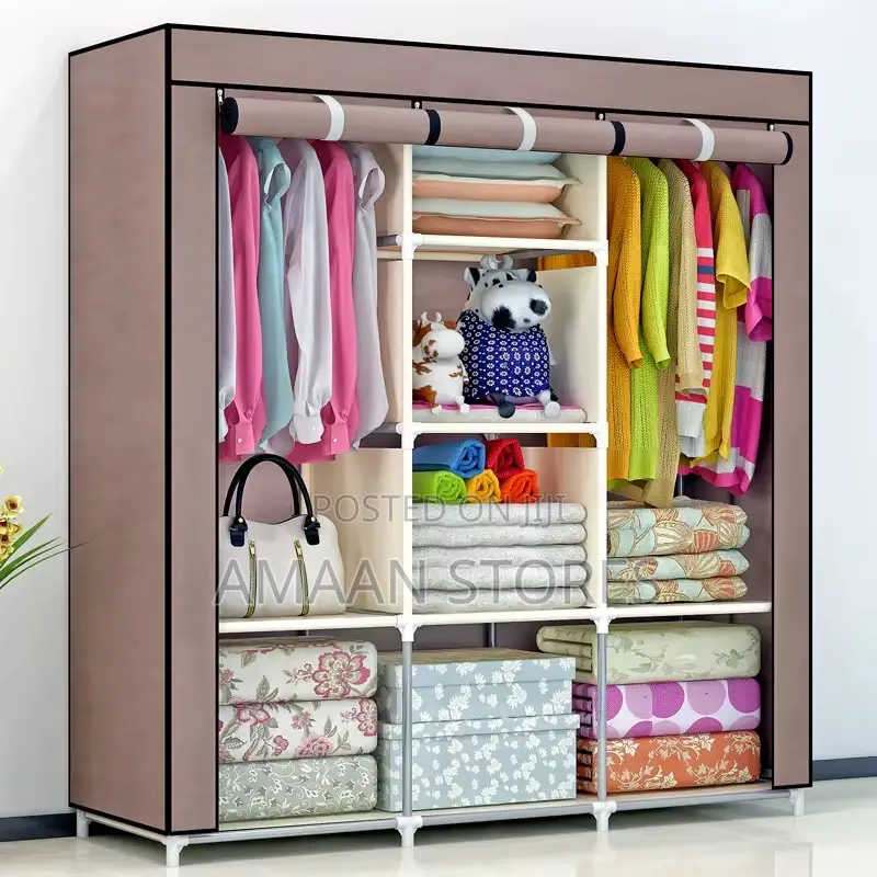 Foldable Portable Wardrobe With Roll-Up Cover – 3 Column