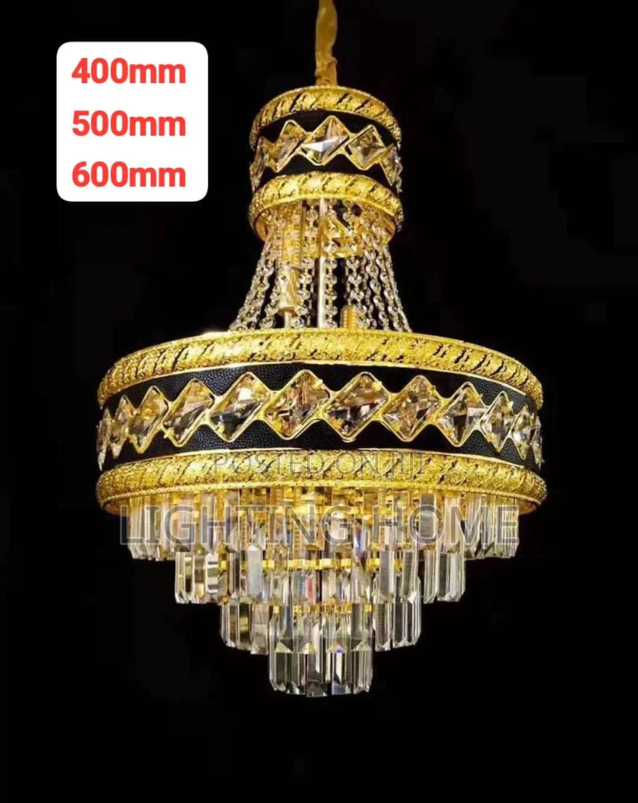 Gold And Black Crystal Chandelier Light By 600mm Double Step