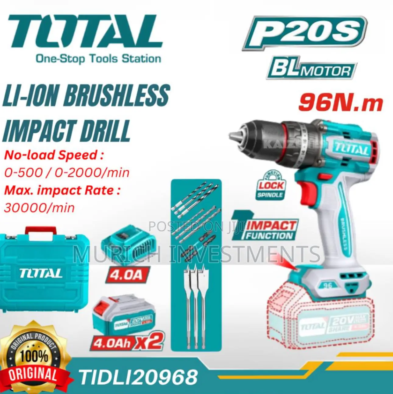 Total Tidli20968 20v Brushless Drill Machine 96nm