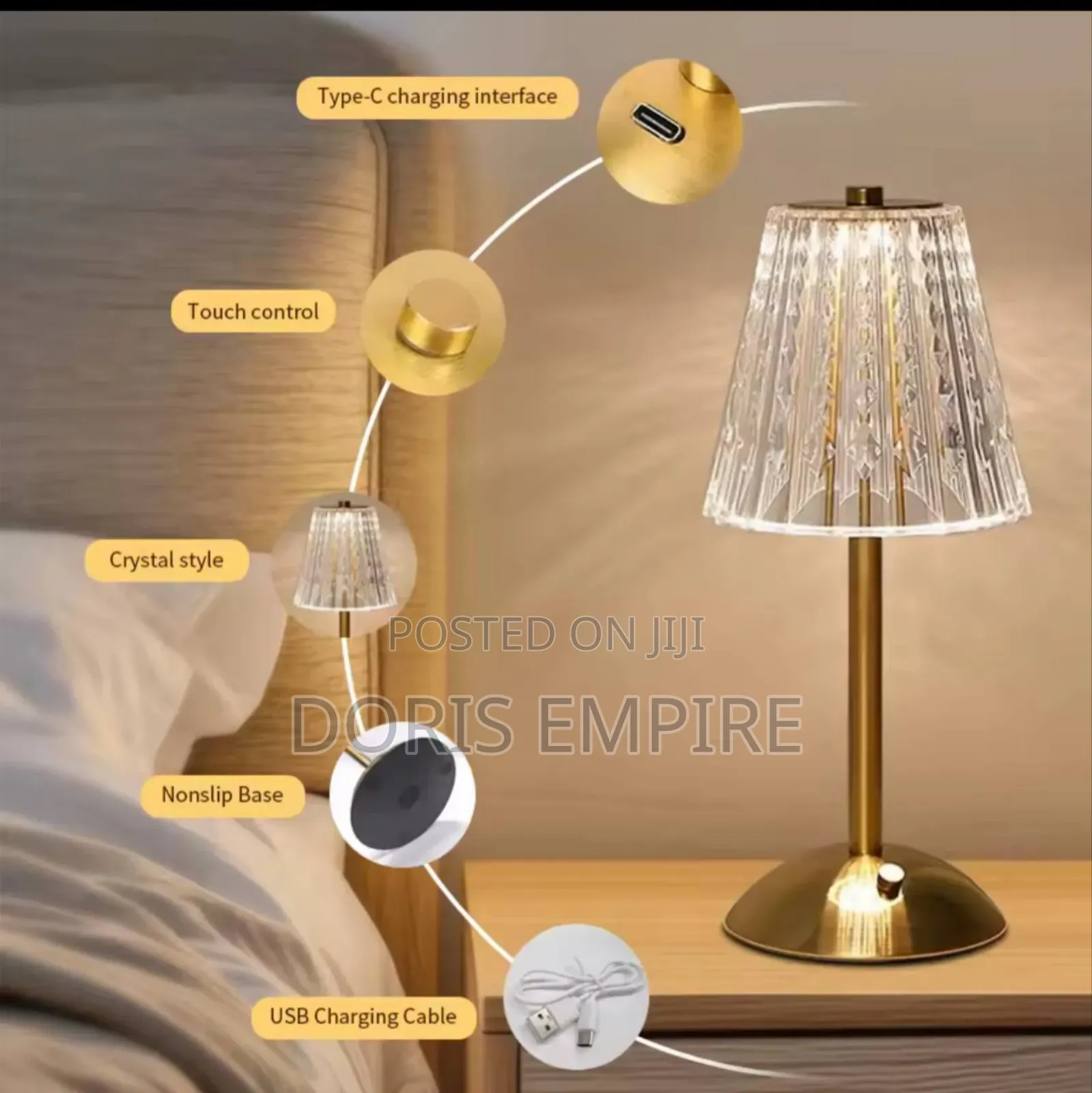 Rechargeable Crystal Led Table Lamp Touch Sensor Dimmable