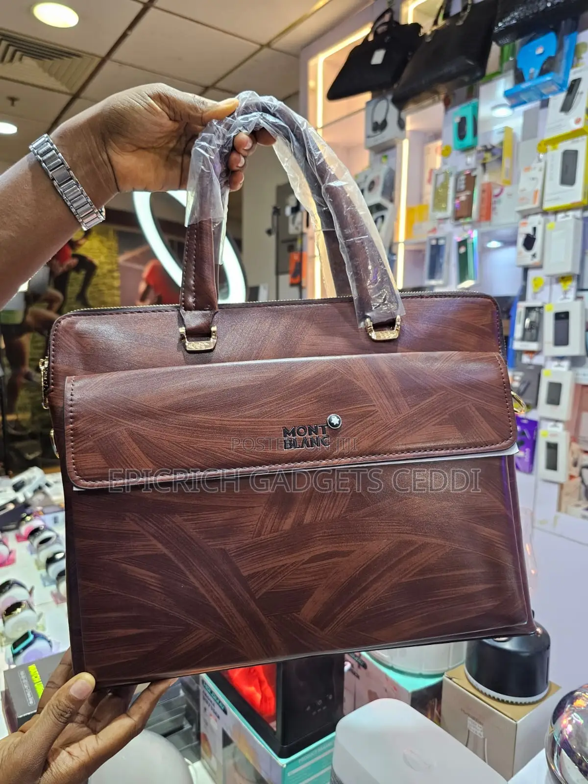Mont Blanc Brown Leather Laptop Bag
