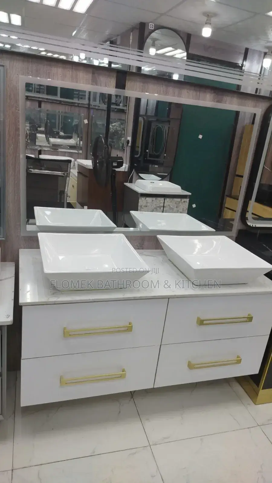 Double Bowl Modern Design Bathroom Cabinet - Marble Top