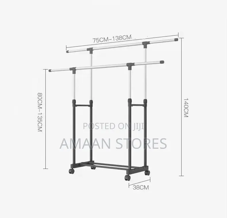 Double Pole Clothes Rack With Wheels Shoe Shelf