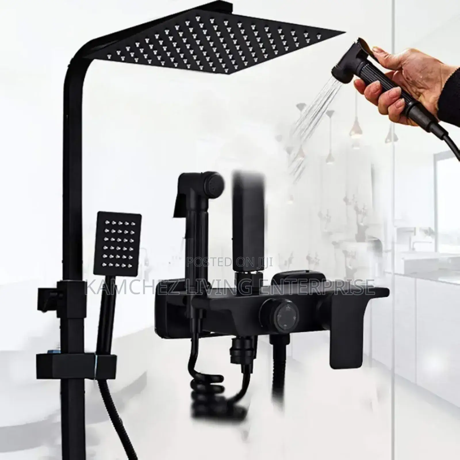 Thermostat Black Standing Shower Set | Wall Mount