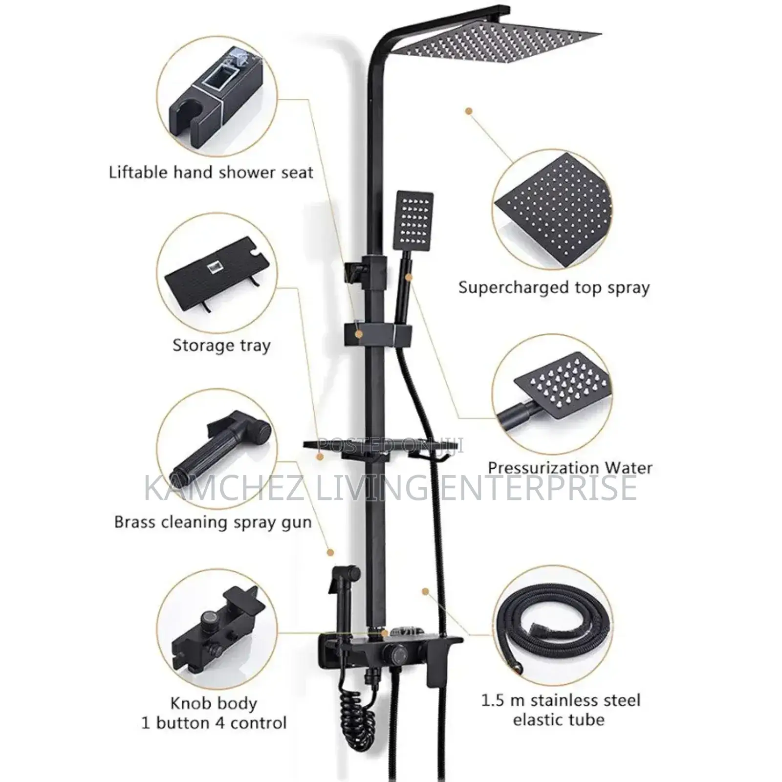 Thermostat Black Standing Shower Set | Wall Mount