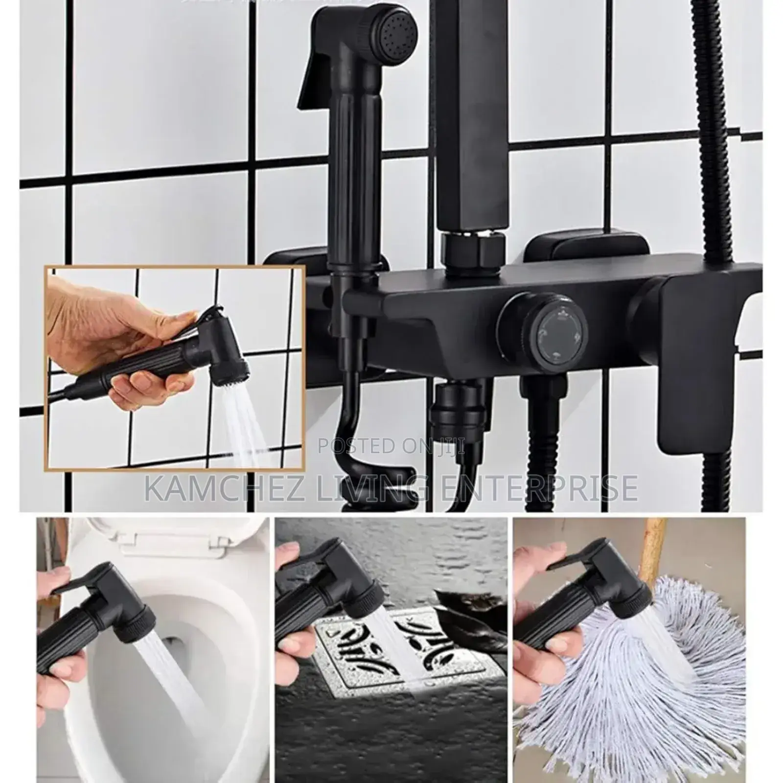 Thermostat Black Standing Shower Set | Wall Mount