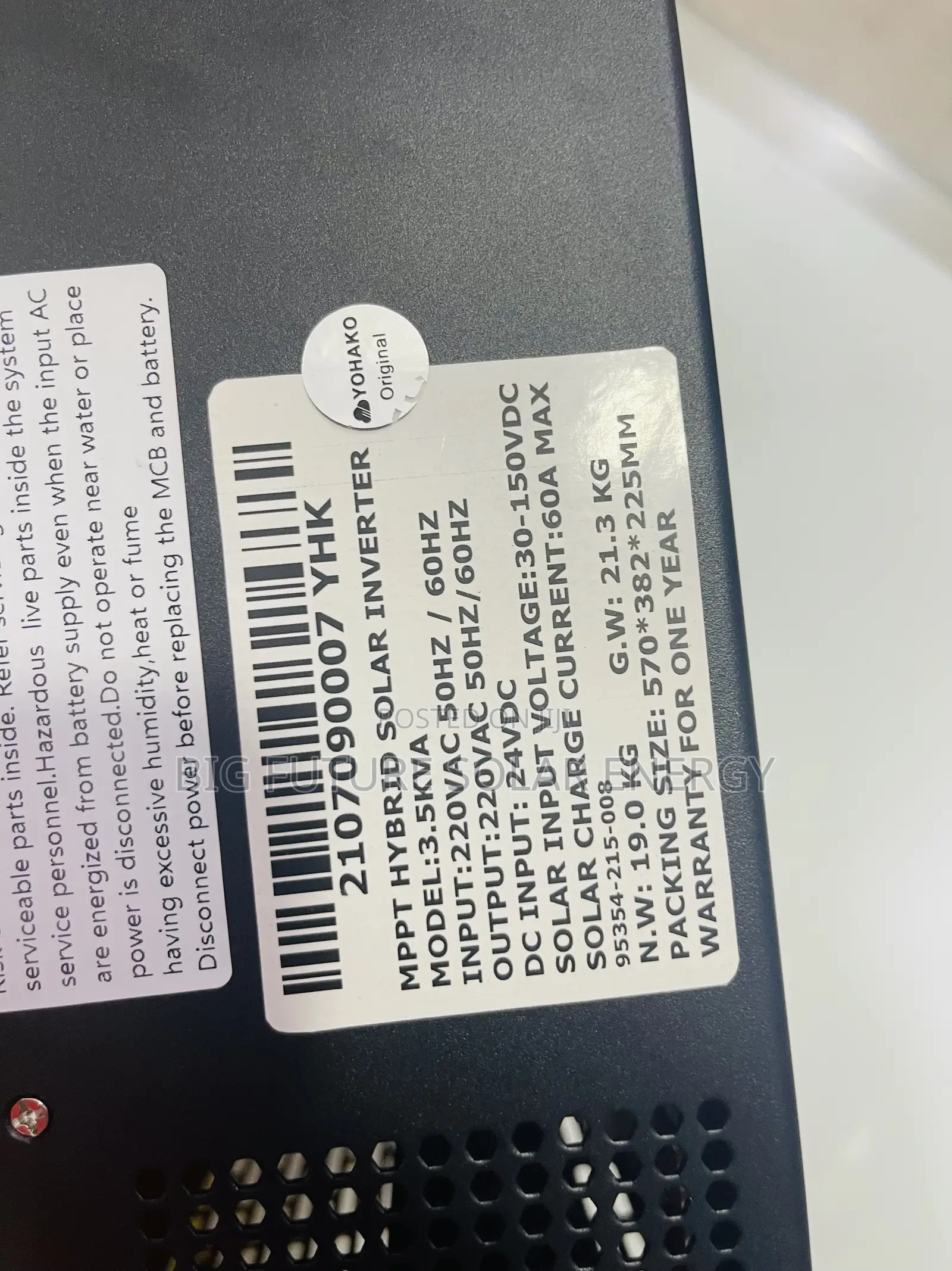 3.5kva Yohako Solar Hybrid Inverter 24v