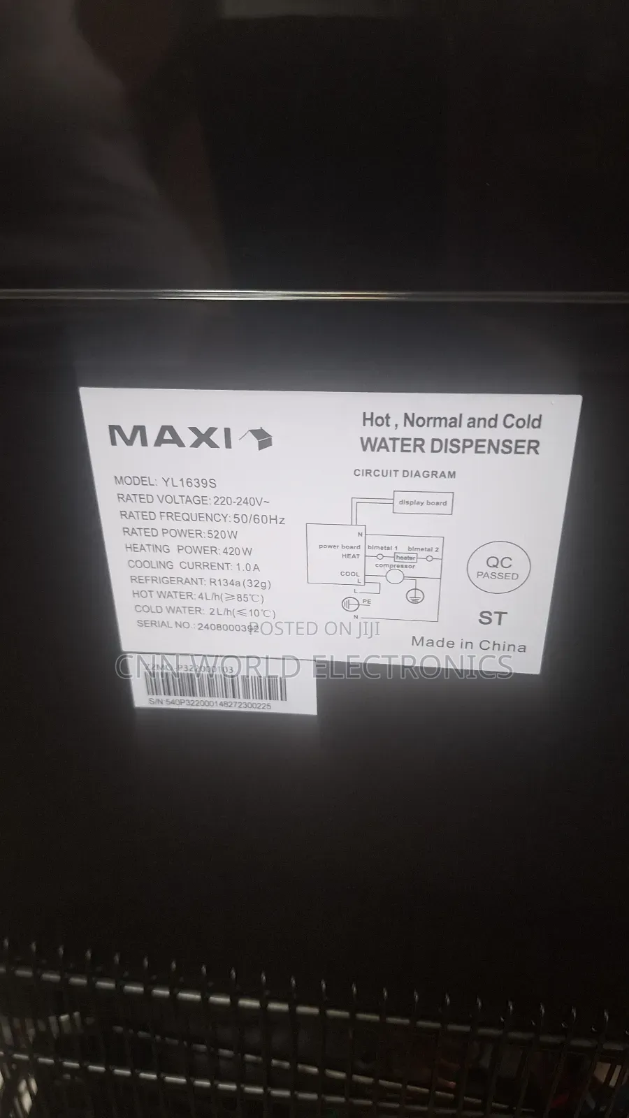 Maxi Bottom Loading Water Dispenser Hot & Cold Normal Water