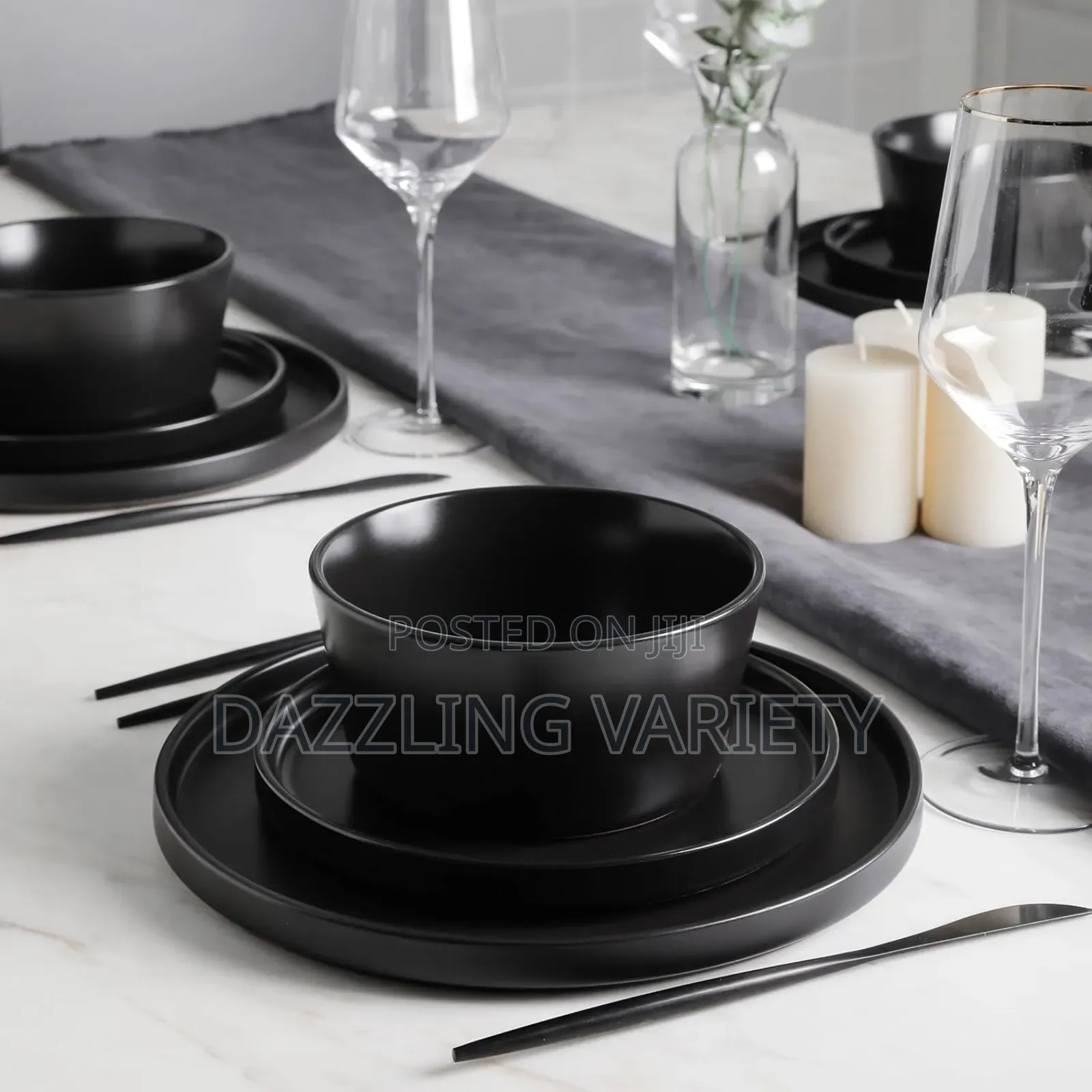 16pcs Luxury Black Ceramic Dinner Set