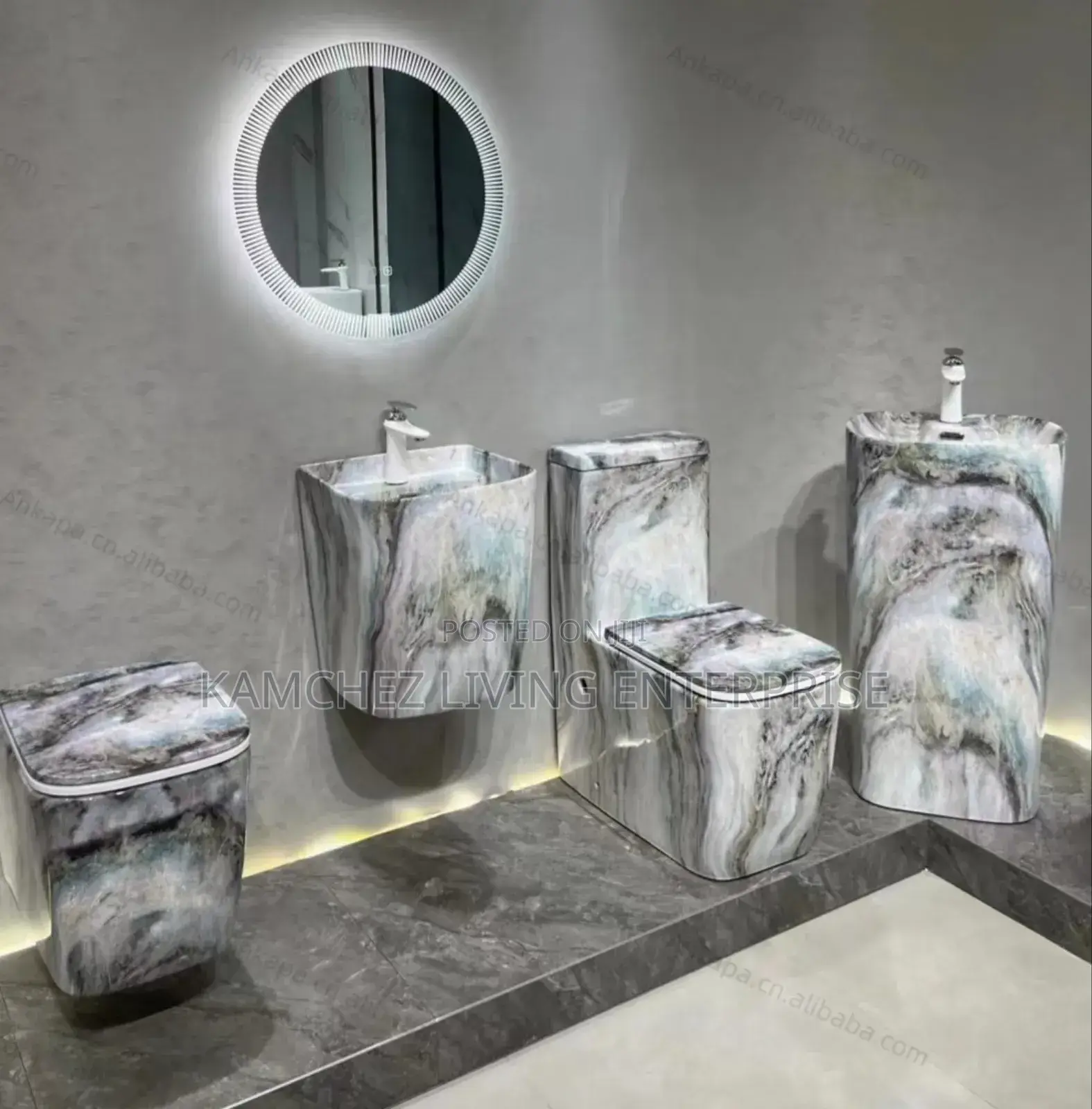 Wall-Hung Ceramic Bathroom Set – Basin Flush Toilet