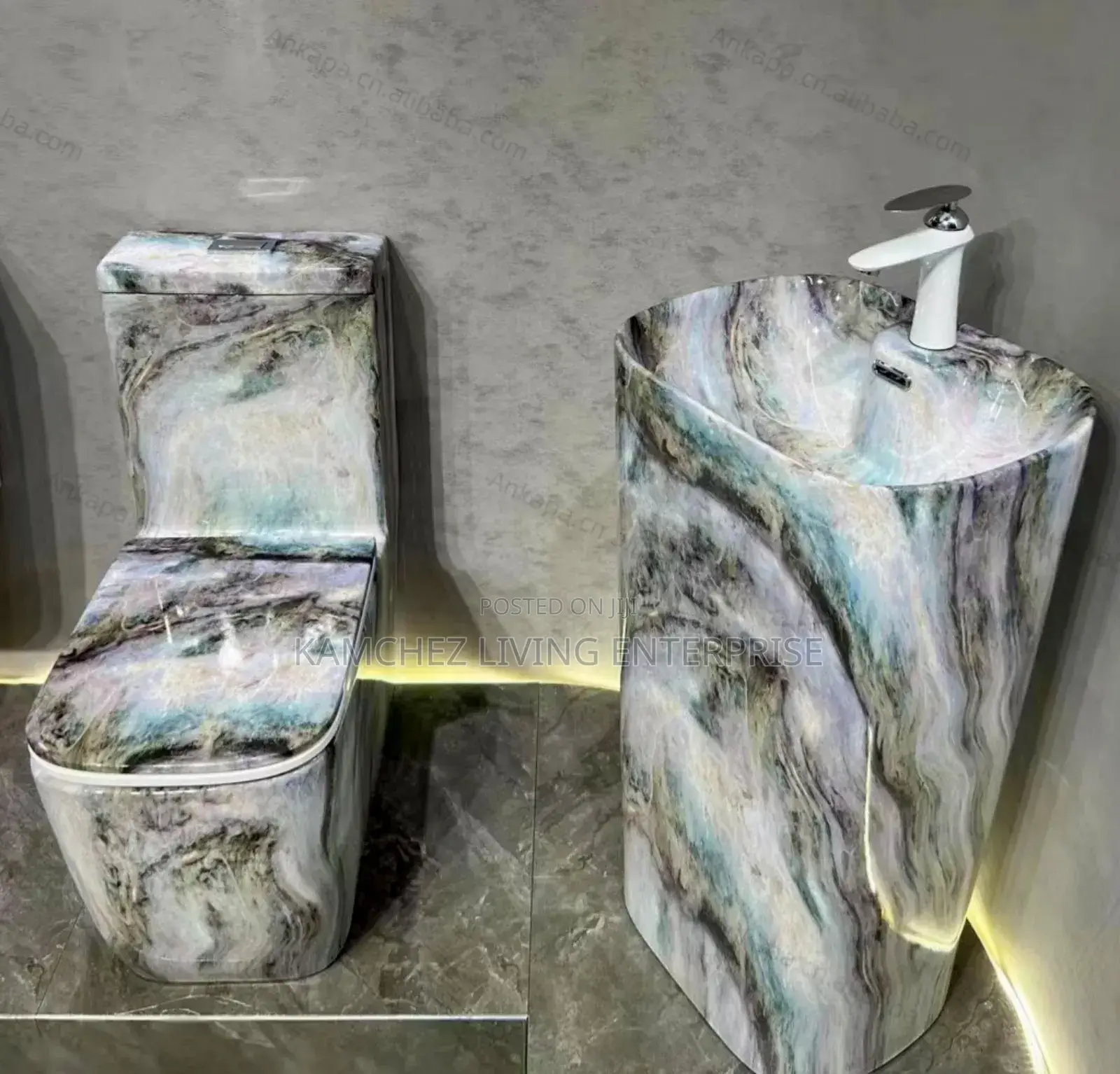 Wall-Hung Ceramic Bathroom Set – Basin Flush Toilet