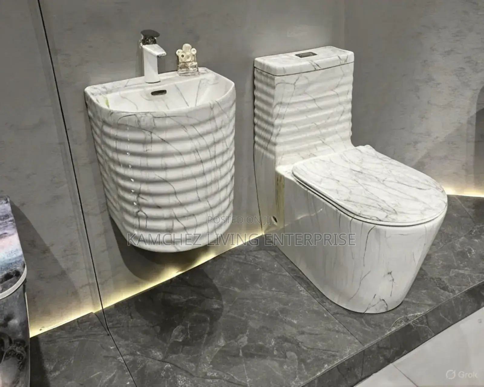 Wall-Mounted Marble Sink Smart Toilet Combo Set