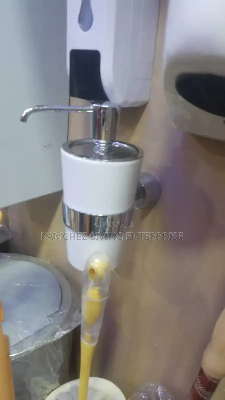 Glossy Silver Wall Soap Dispenser – No Drill Mount