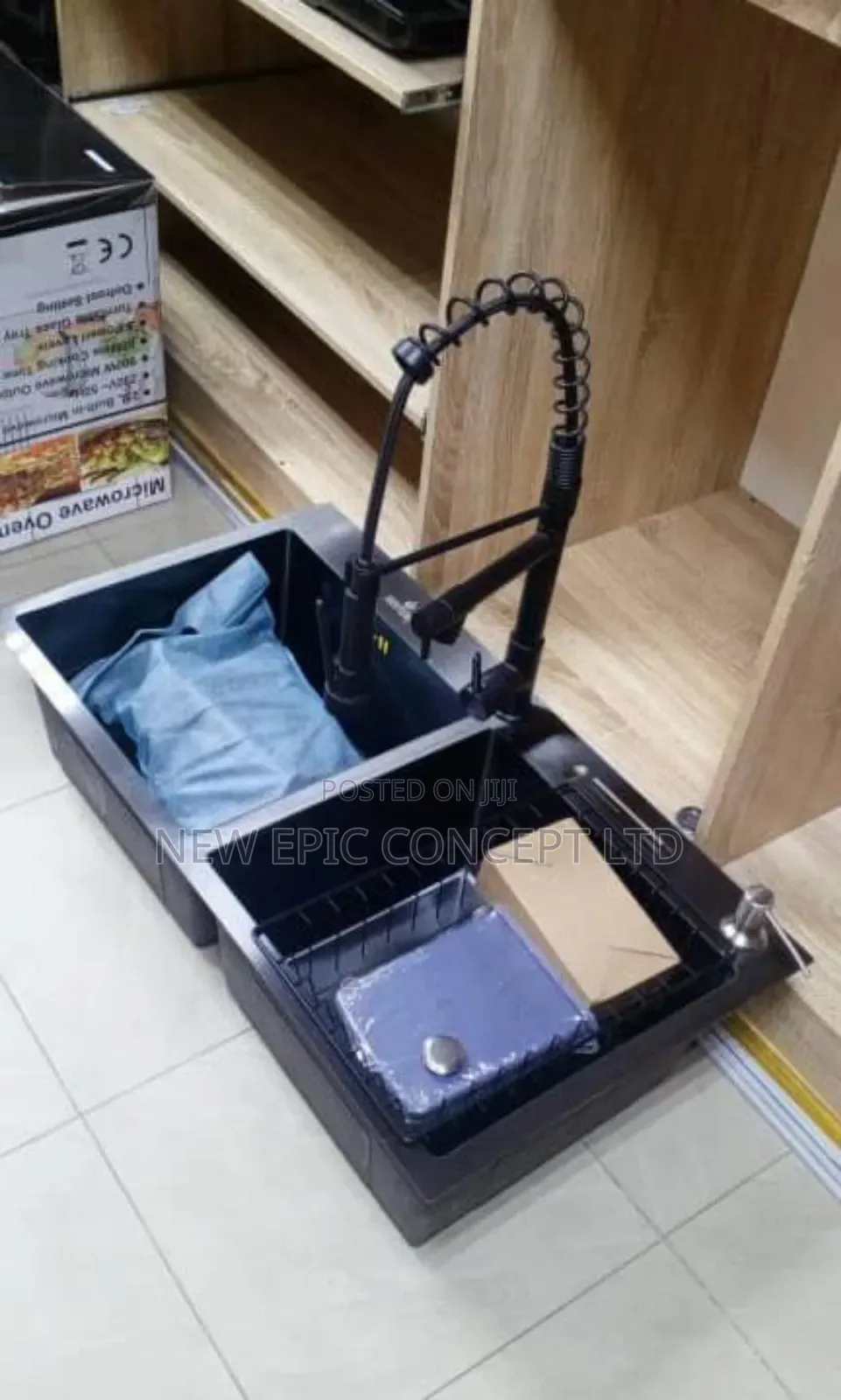 Black Double Bowl Kitchen Sink With Tap