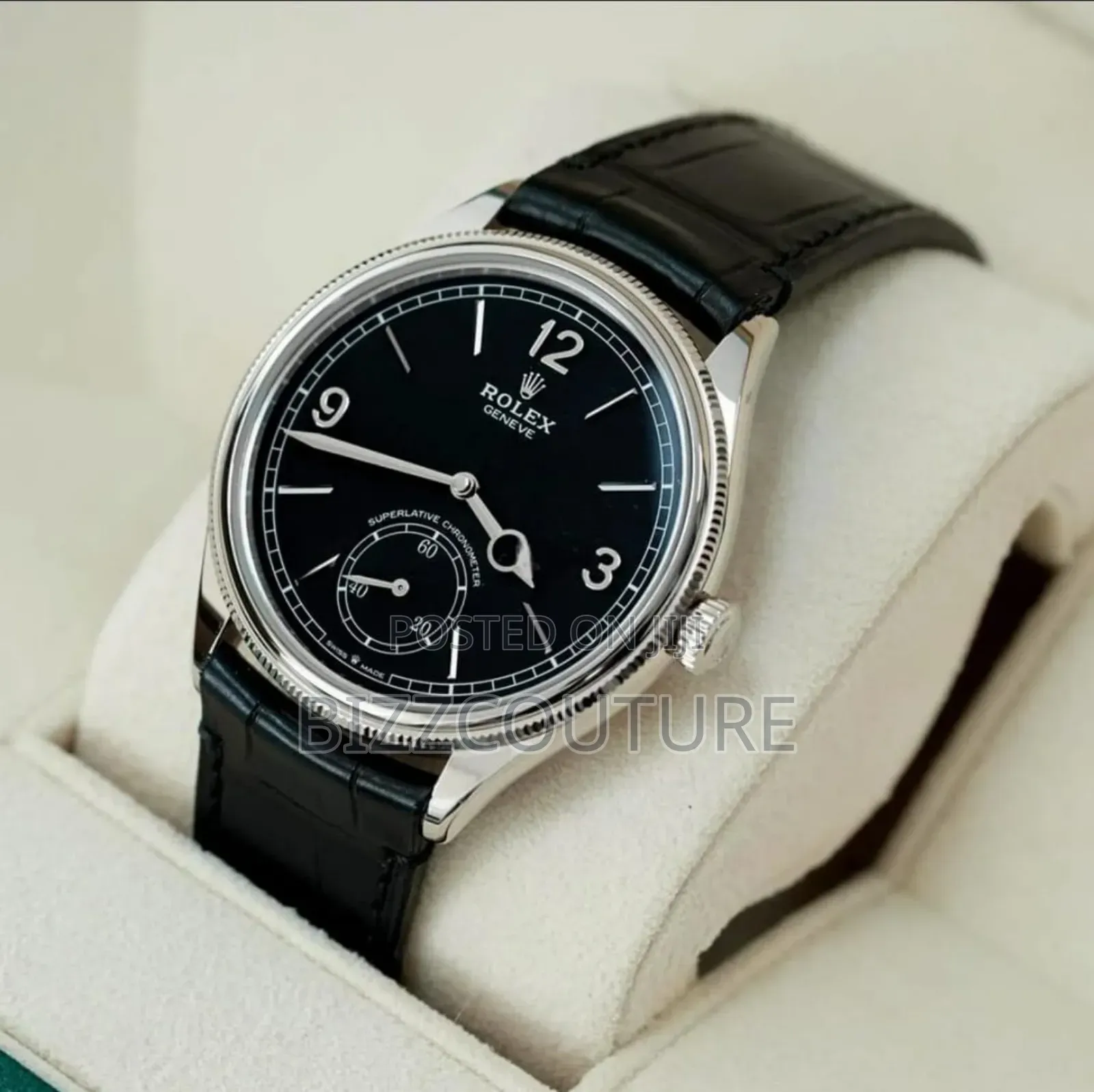 Original Rolex Black Genuine Leather Strap Watch