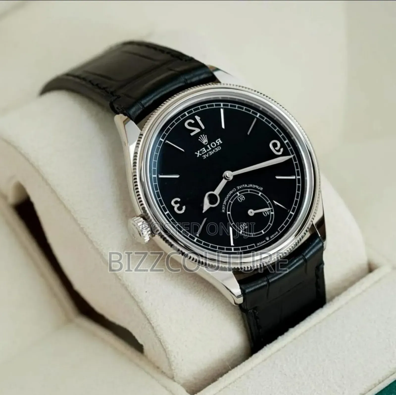 Original Rolex Black Genuine Leather Strap Watch
