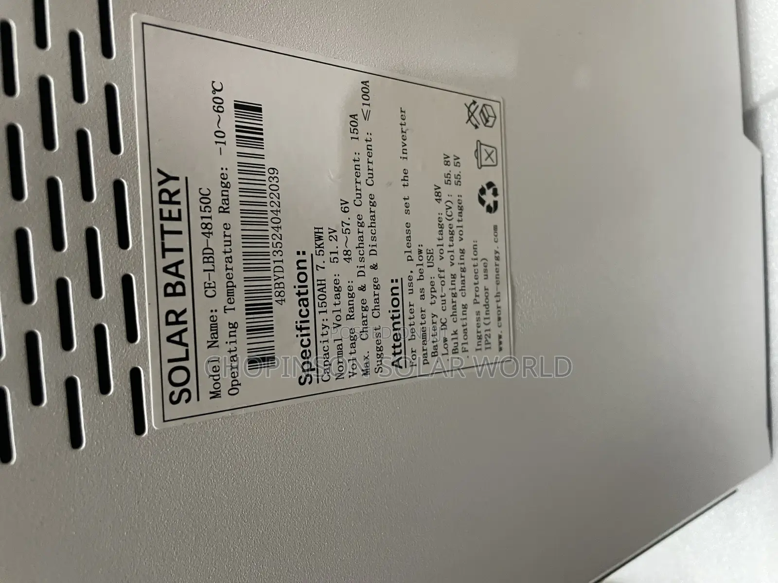 Solar Energy Cworth Lithium Ion Battery 7.5kwh/51.2v