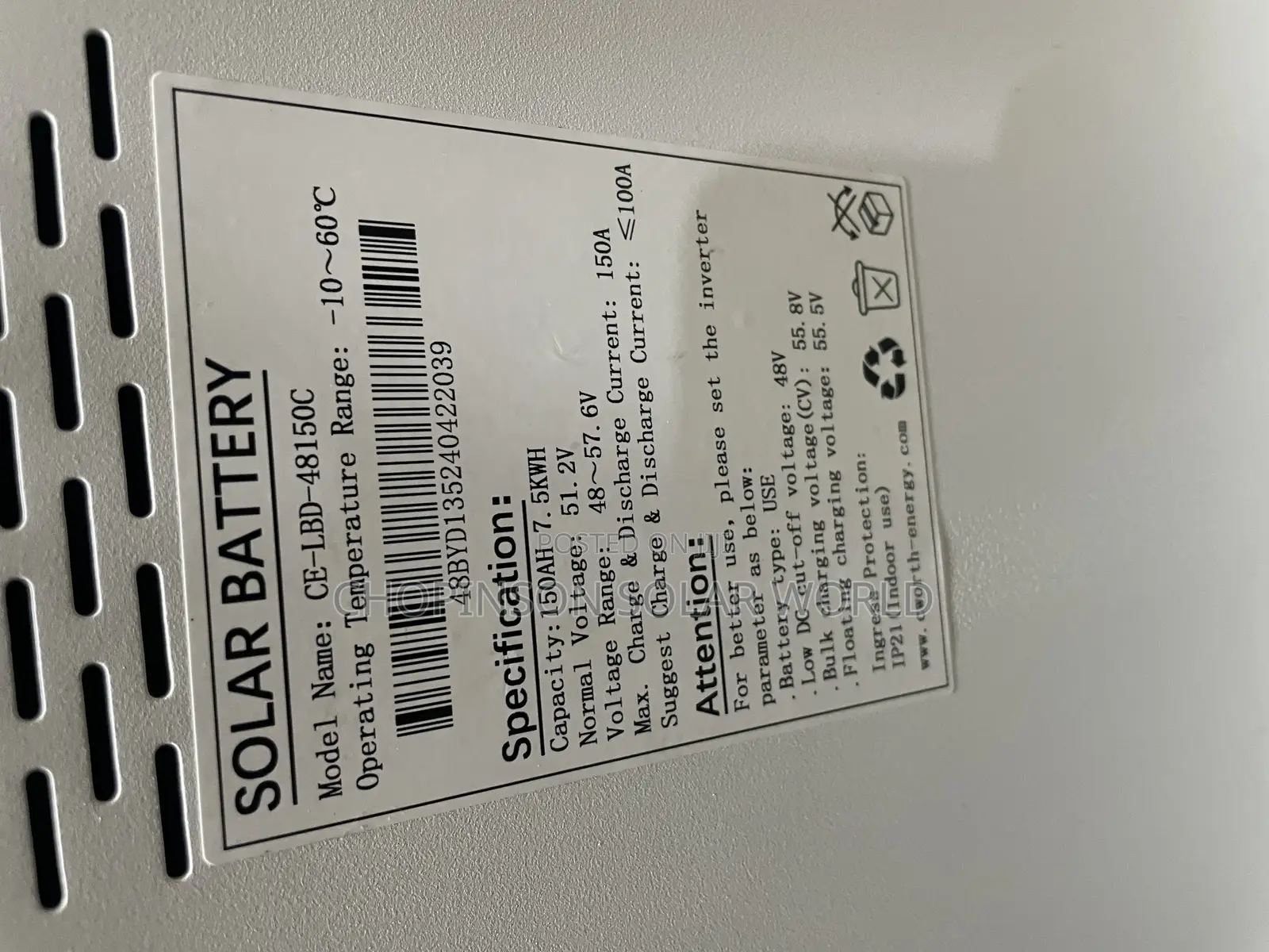 Solar Energy Cworth Lithium Ion Battery 7.5kwh/51.2v