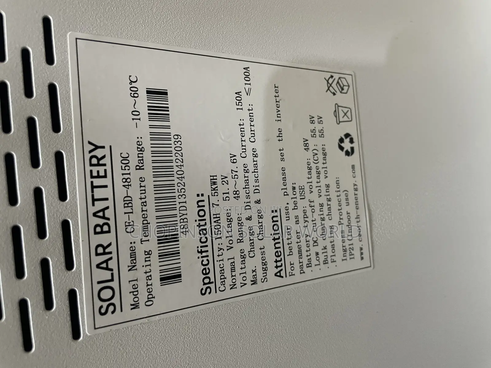 Solar Energy Cworth Lithium Ion Battery 7.5kwh/51.2v