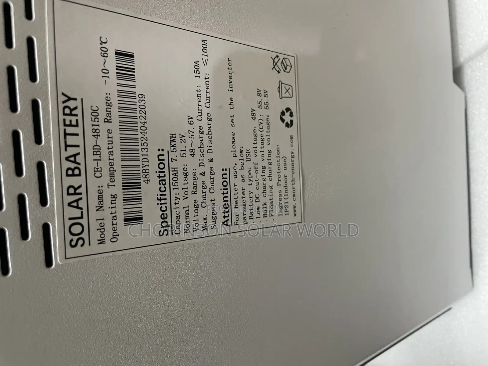 Solar Energy Cworth Lithium Ion Battery 7.5kwh/51.2v