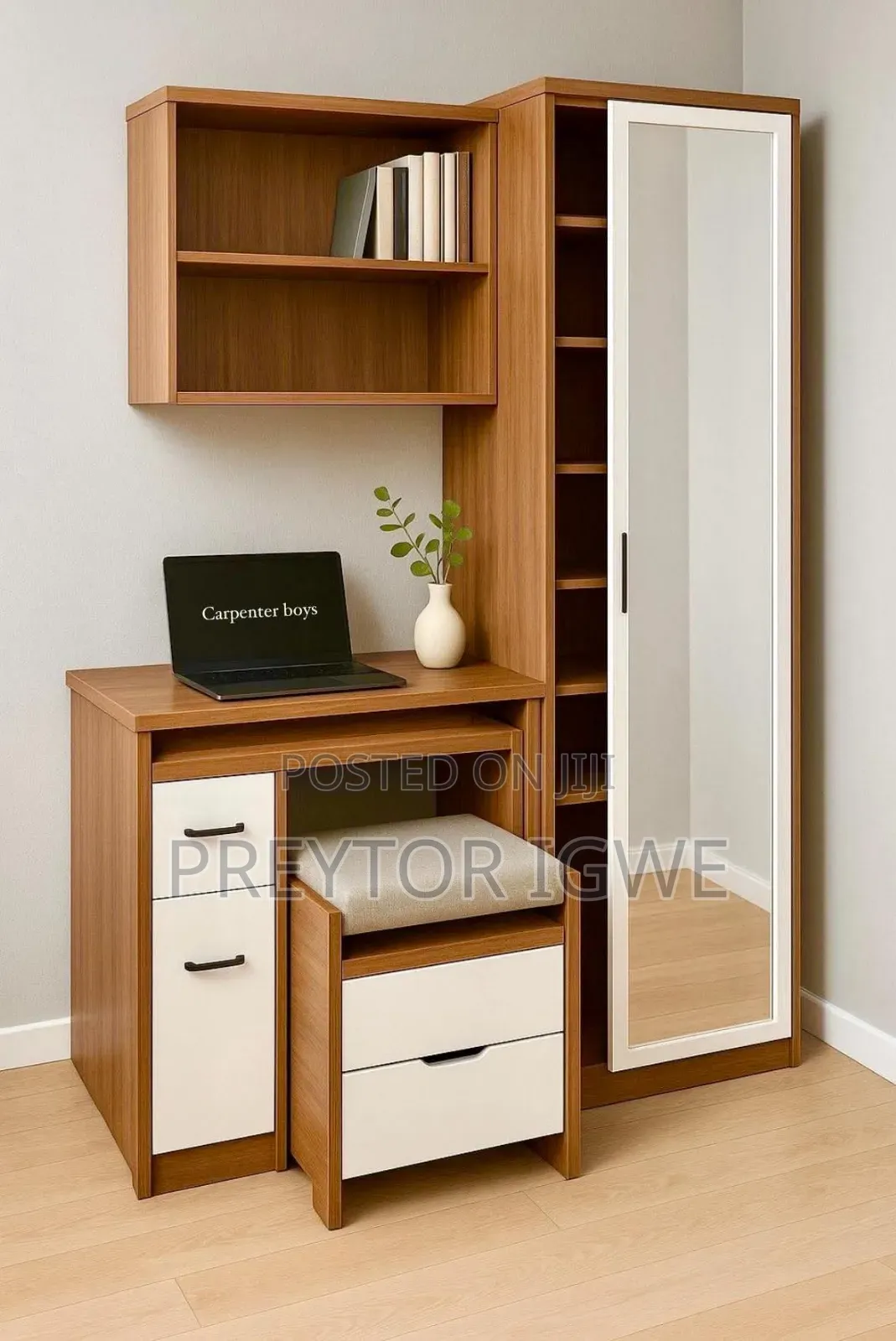 Study Desk/ Dresser With Full Body Mirror and Book Shelf