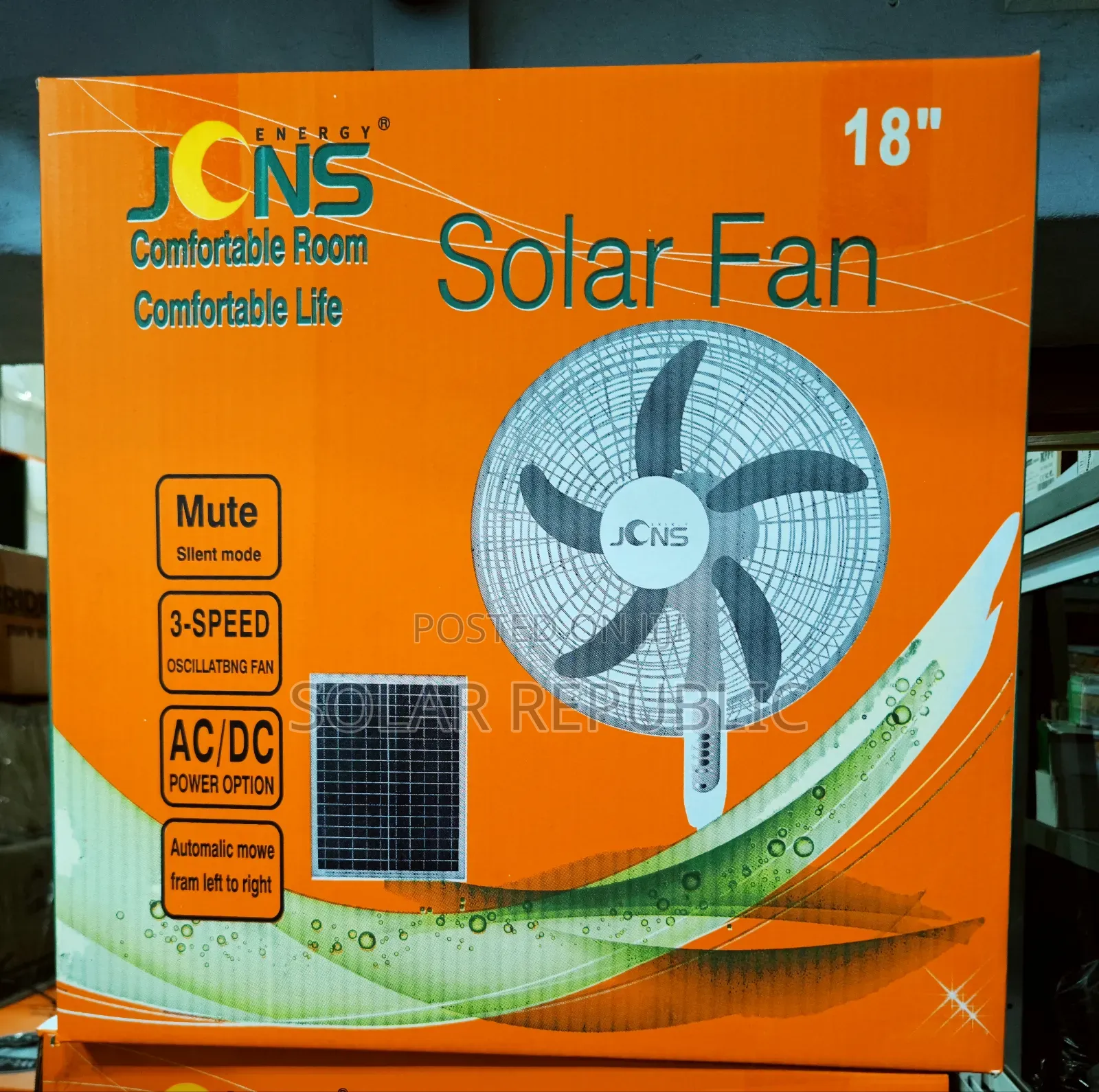 18" Solar Fan Rechargeable JCNS