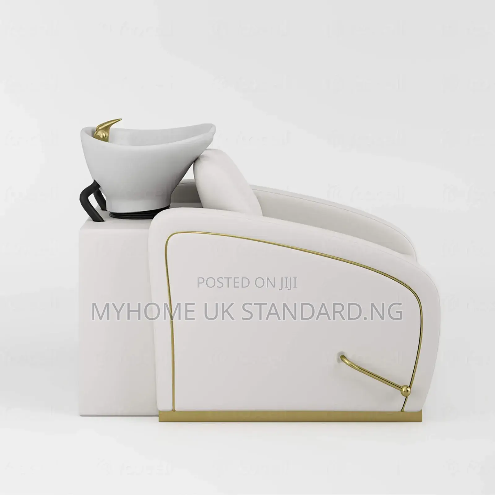Barber Chair Complete Set With Basin White Gold