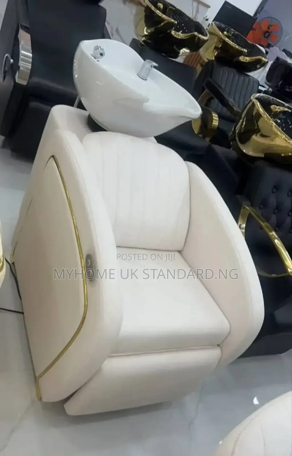 Barber Chair Complete Set With Basin White Gold