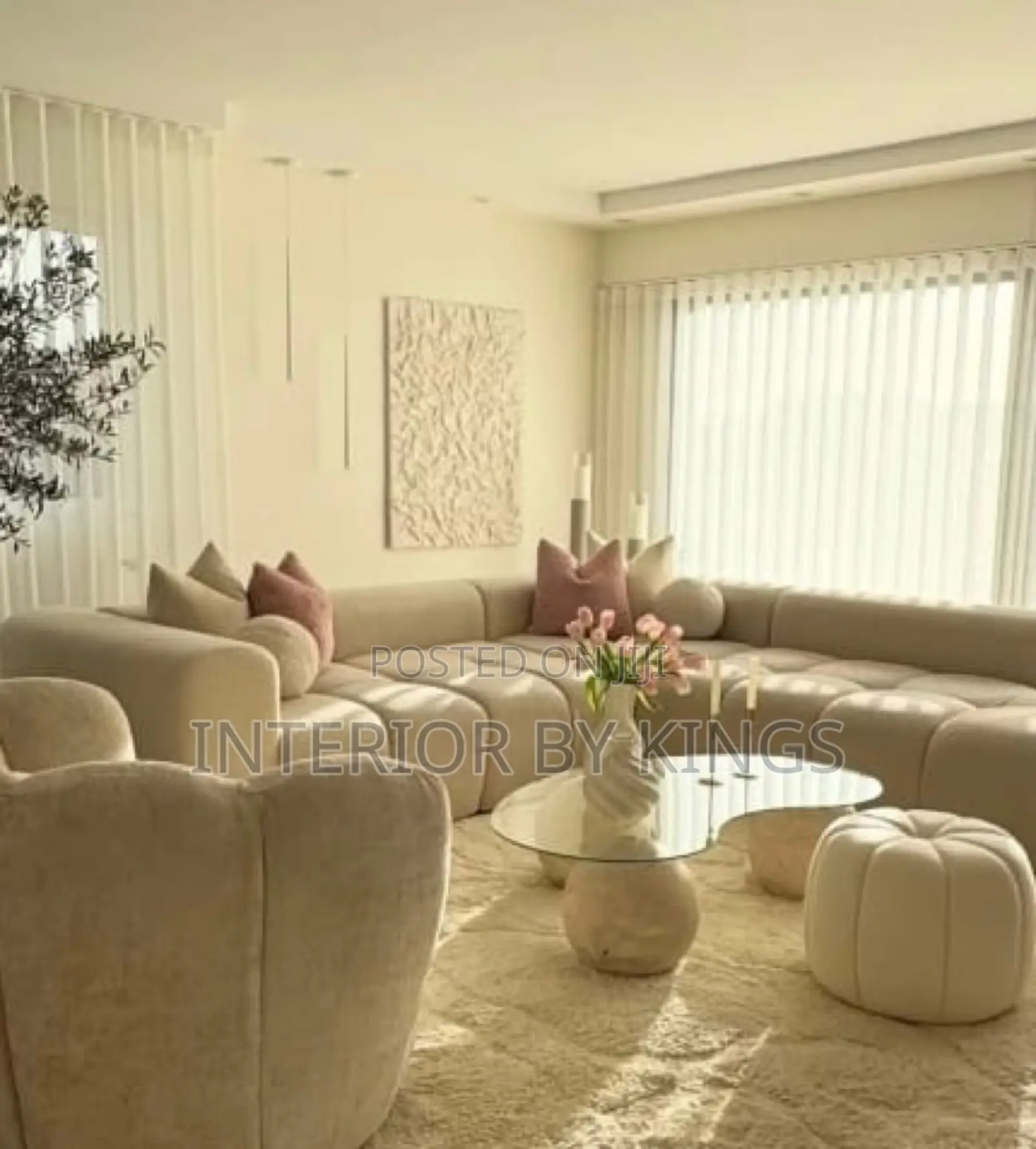 L-Shaped Fabric Sofa + Single +Center Table+Ottoman