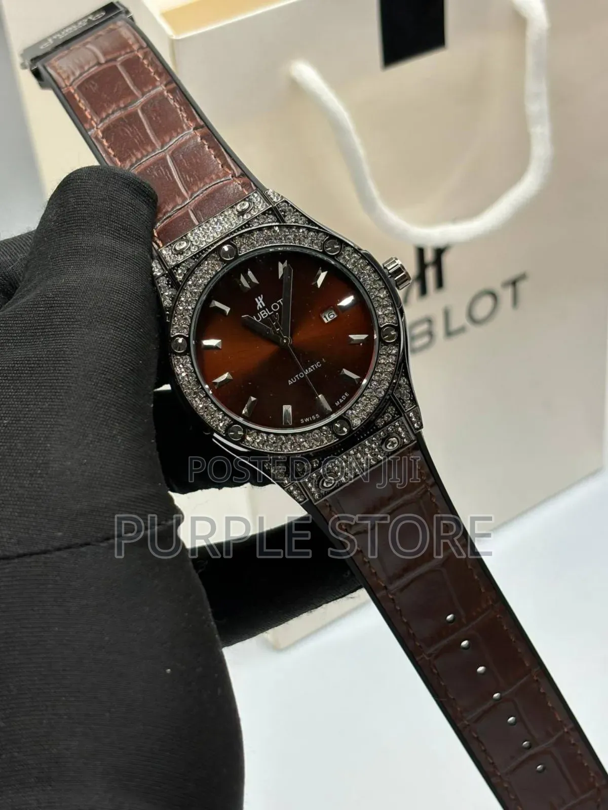 Brown Leather Hublot With Stone Dial