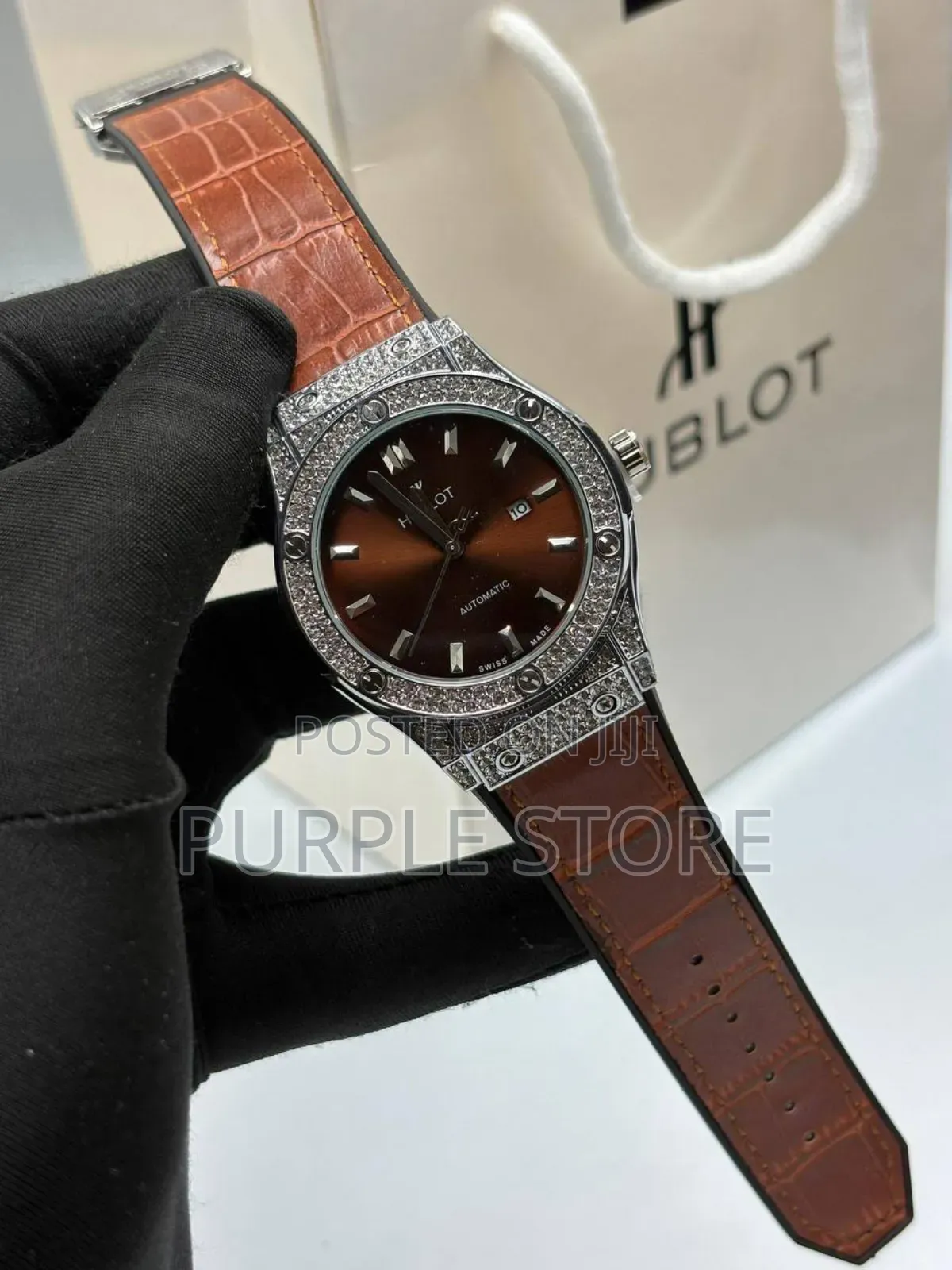 Brown Leather Hublot With Stone Dial
