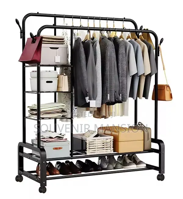 Double Garment Rack With Wheel Heavy Duty 58kg