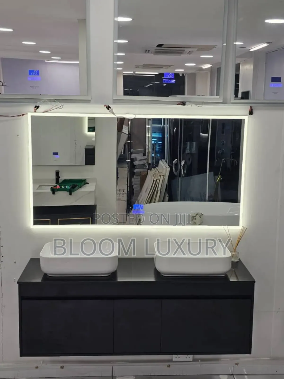 Black Double Bathroom Cabinet With Led Mirror