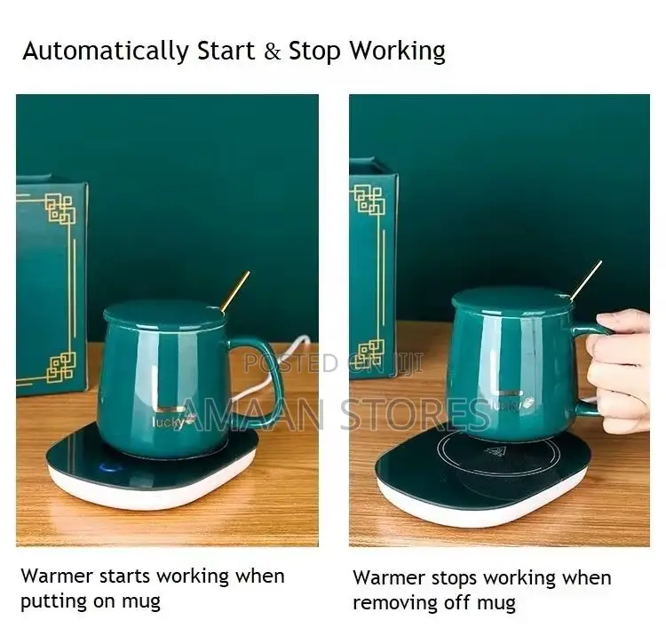Smart Ceramic Mug With Warmer Pad – Green (Gift Set)