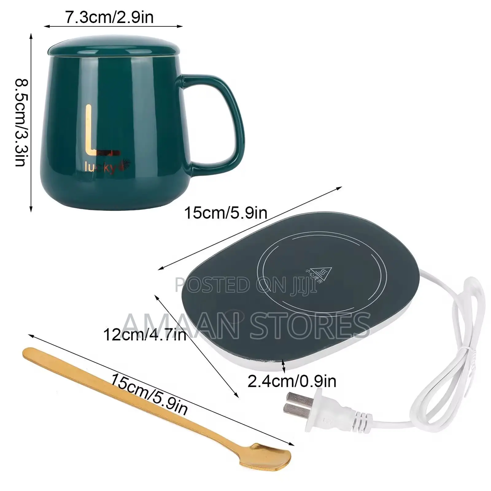 Smart Ceramic Mug With Warmer Pad – Green (Gift Set)