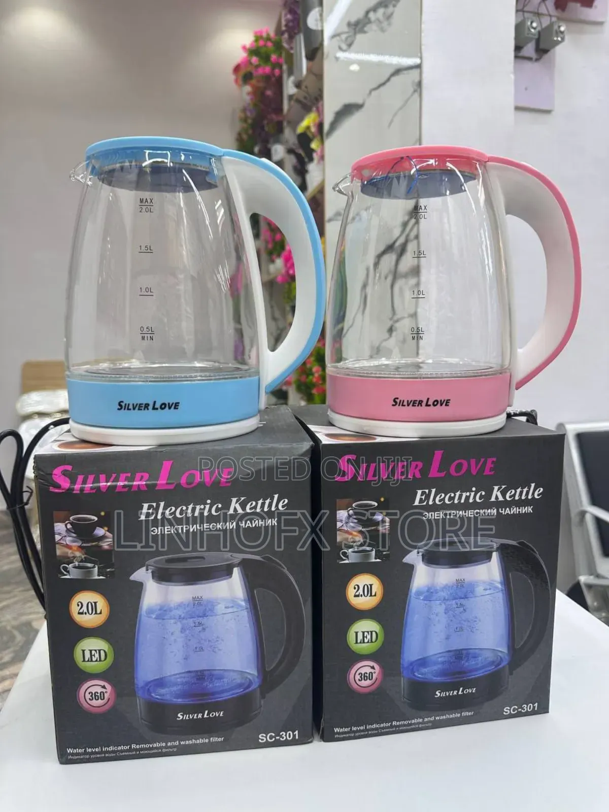 Silver Love Transparent Glass Electric Kettle