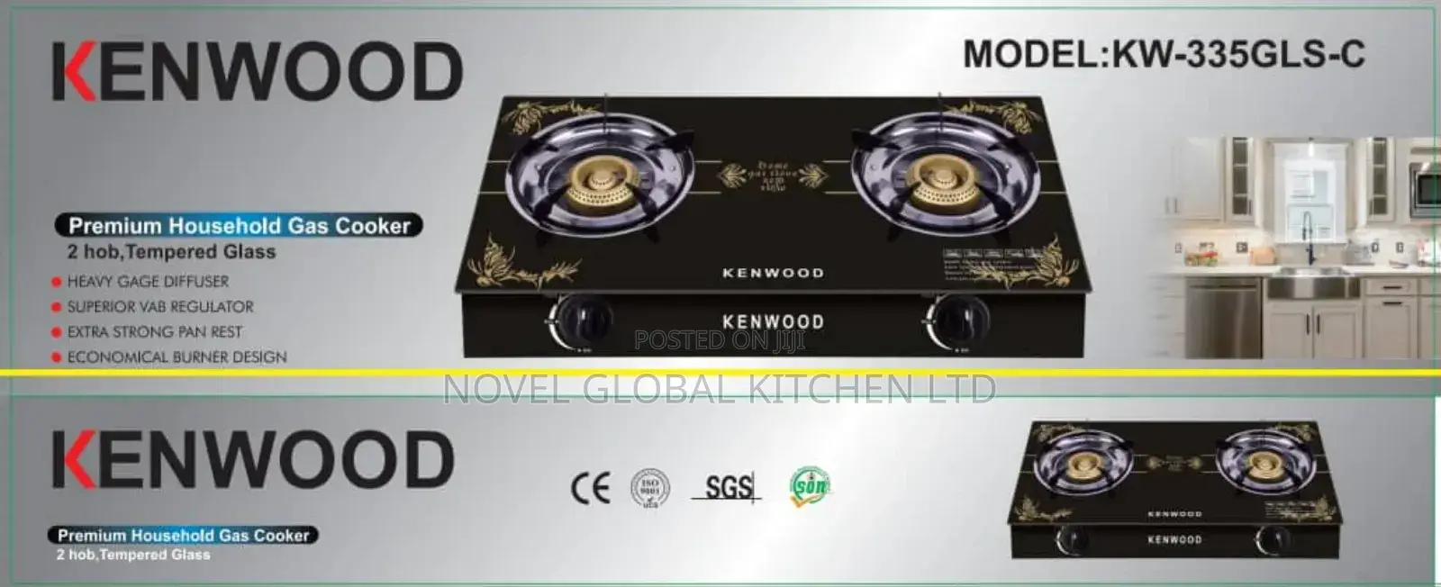 2 Burner Kenwood Gas Cooker Glass Top