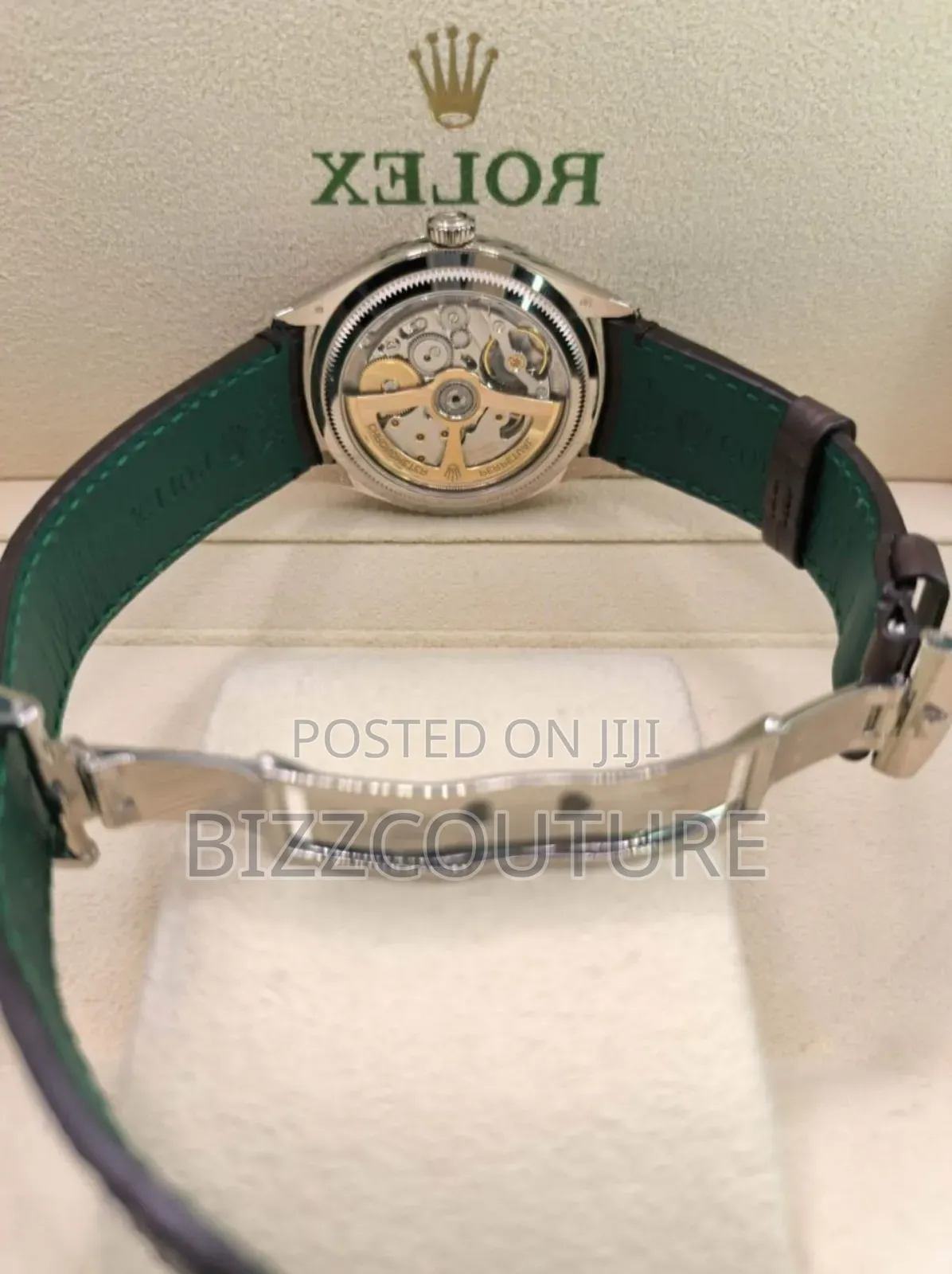 Original Rolex Green Genuine Leather Strap Watch in Store