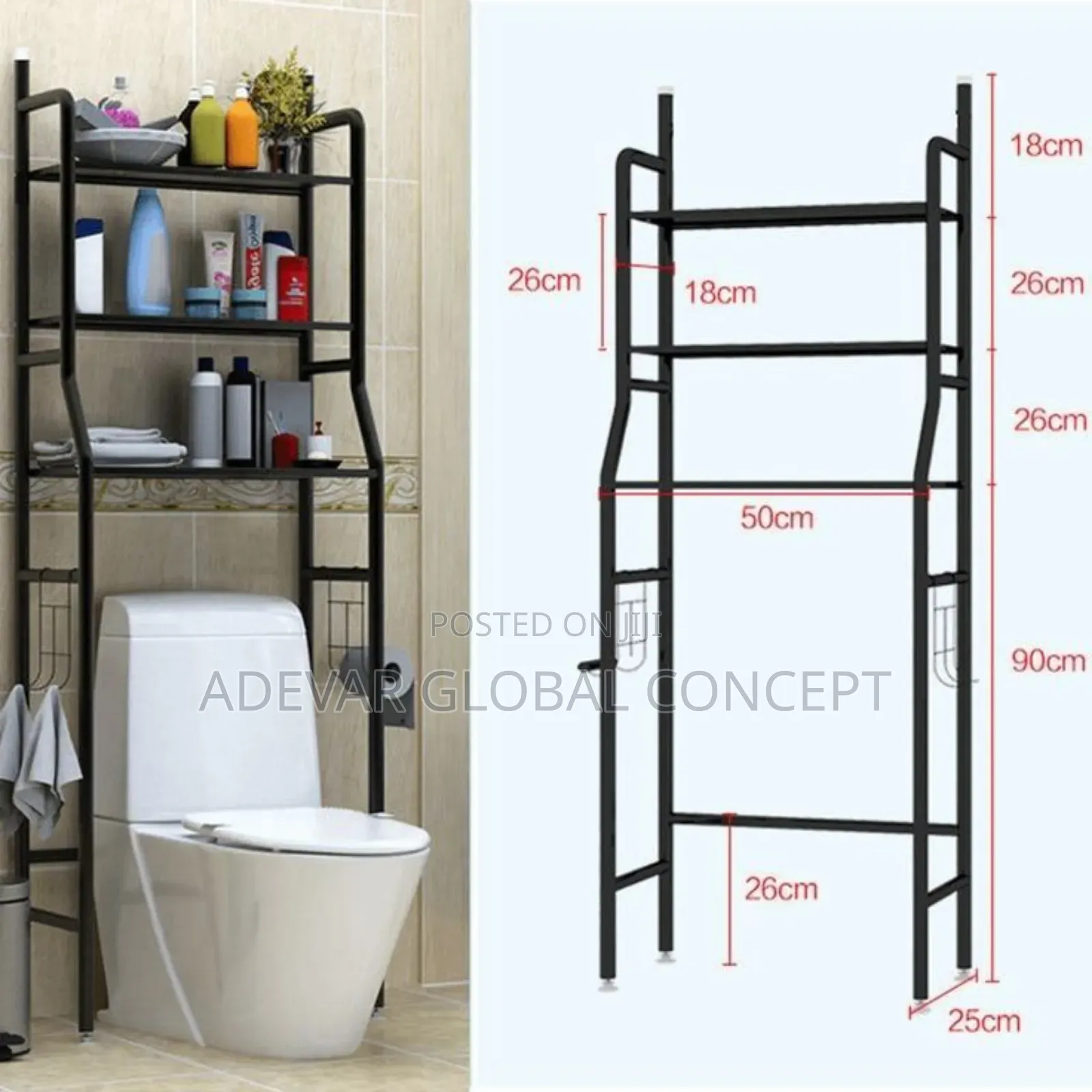 3 Layer Black Multi Bathroom Shelf Over the Toilet Rack