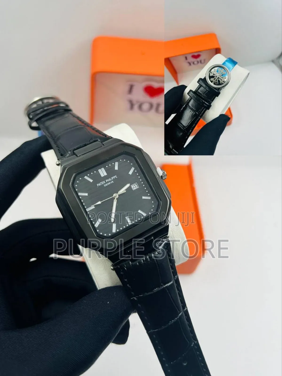 Patek Philippe Black Leather Watch Double Lock