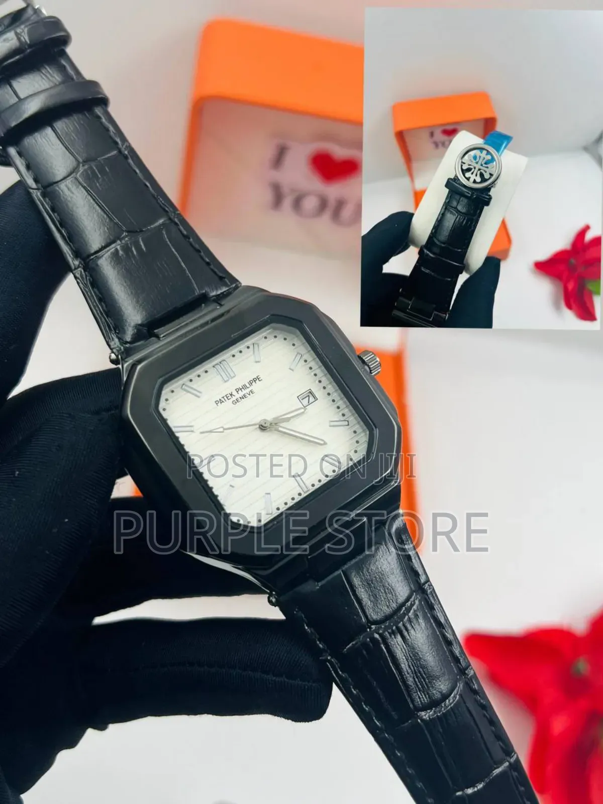 Patek Philippe Black Leather Watch Double Lock