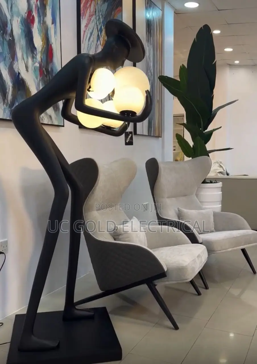 Humanoid Statue Sculpture Floor Lamp Long Arm Ball Exhibitio