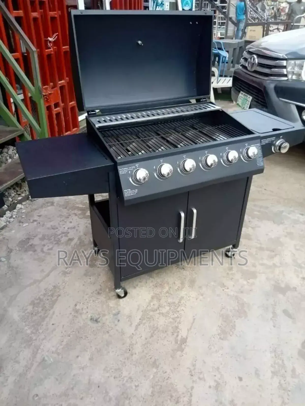 6 Burner Gas Barbeque Grill + Cooker With Under Cabinet
